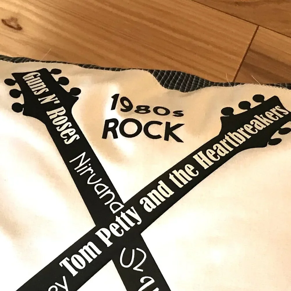 Handmade Pillow Cover, 1980s Rock Bands Guitars Music Room Decor 18 x 18 inches